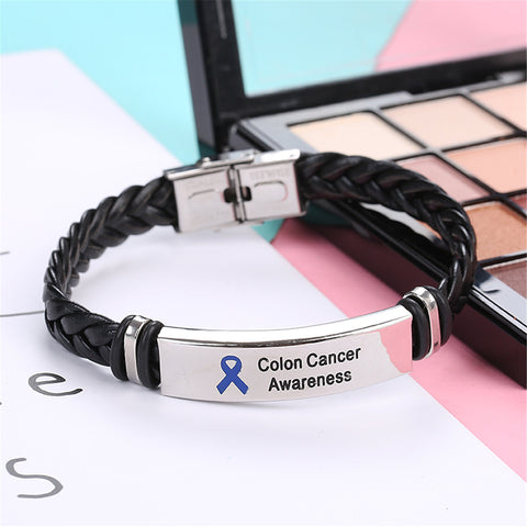 Colon Cancer Leather Awareness Bracelet - The Awareness Store