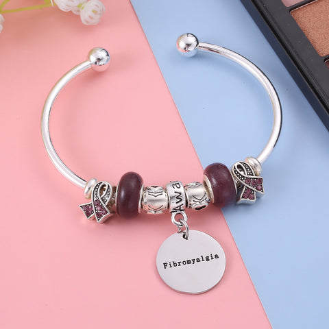 Fibromyalgia Awareness Charm Bangle Bracelet