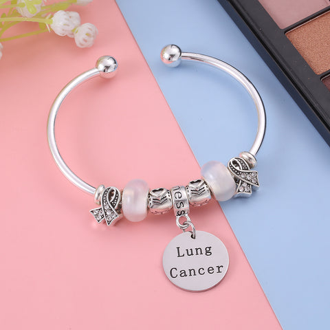 Lung Cancer Awareness Charm Bangle Bracelet