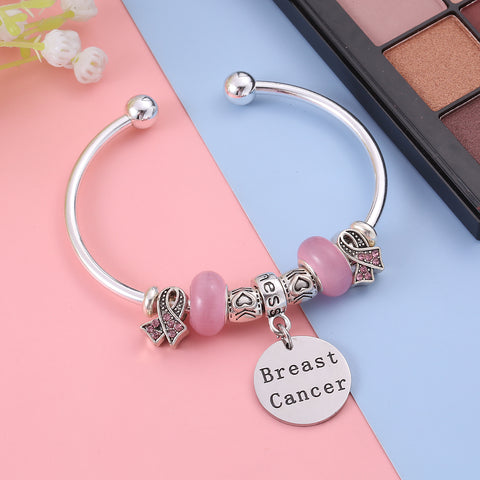 Breast Cancer Awareness Charm Bangle Bracelet