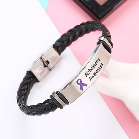 Alzheimer's Leather Awareness Bracelet - The Awareness Store