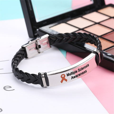 Multiple Sclerosis Leather Awareness Bracelet - The Awareness Store