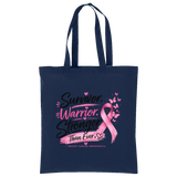 Navy Survivor Warrior Stronger Breast Cancer Awareness Cotton Tote - Front