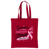 Deep Red Survivor Warrior Stronger Breast Cancer Awareness Cotton Tote - Back
