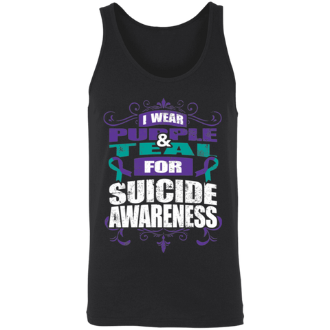 CustomCat teal and purple suicide awareness tank top featuring bold text and vibrant colors, casual unisex T-shirt for awareness campaigns.