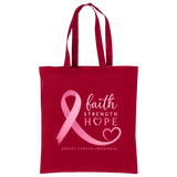 Red Breast Cancer Awareness Cotton Tote Bag front side for gift
