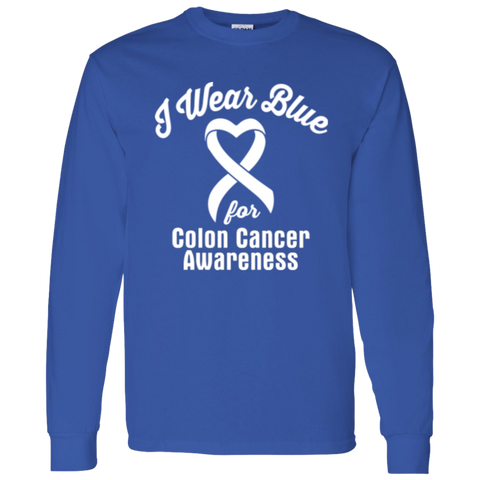 I Wear Blue for Colon Cancer Awareness Long Sleeved T-shirt - The Awareness Store