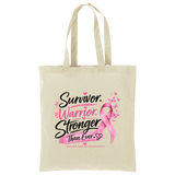 Natural and Deep Black Handle Survivor Warrior Stronger Breast Cancer Awareness Cotton Tote - Back