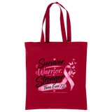 Deep Red Survivor Warrior Stronger Breast Cancer Awareness Cotton Tote - Front