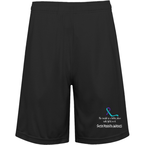 CustomCat suicide prevention awareness shorts featuring the message "The World is a Better Place with You in It" on casual shorts.
