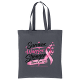 Storm Grey Survivor Warrior Stronger Breast Cancer Awareness Cotton Tote - Front