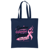 Navy Survivor Warrior Stronger Breast Cancer Awareness Cotton Tote - Back