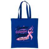True Royal Survivor Warrior Stronger Breast Cancer Awareness Cotton Tote - Back
