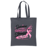 Storm Grey Survivor Warrior Stronger Breast Cancer Awareness Cotton Tote - Back