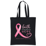 Black Breast Cancer Awareness Cotton Tote Bag front side for gift
