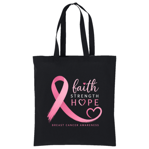 Black Breast Cancer Awareness Cotton Tote Bag front side for gift
