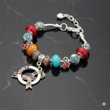 Autism awareness luxury charm bracelet with colorful Pandora-style charms, AI-generated product render