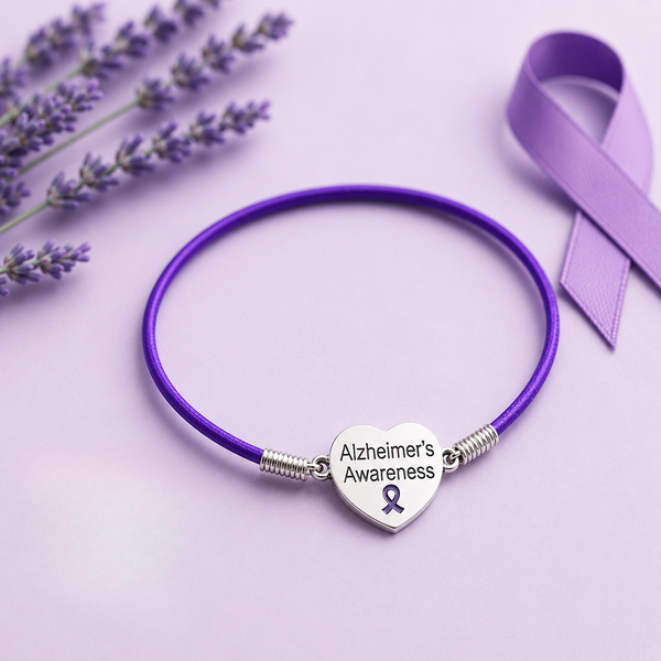 Alzheimer's Heart Charm Stretch Bracelet - The Awareness Store