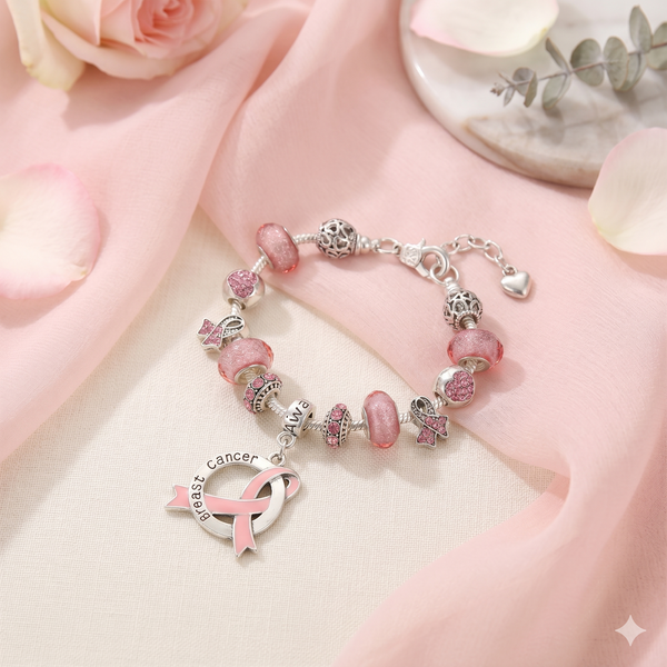 Breast Cancer Awareness Luxury Charm Bracelet with pink and silver charms – The Awareness Store