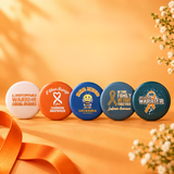 Set of five leukemia awareness pin buttons featuring supportive symbols and messages, ideal for raising awareness and showing solidarity.