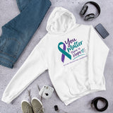 White unisex hoodie from The Awareness Store featuring "You Matter. There is Hope" suicide prevention awareness message.