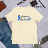 Natural Blue Heart Human Trafficking Awareness Unisex T-Shirt featuring a blue awareness ribbon and heart design
