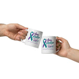 White glossy 11 oz mug with "You Matter. There is Hope" suicide prevention awareness message on the front.