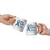 White glossy mug with "You Matter. There is Hope" message for suicide prevention awareness, front view, 20 oz capacity.