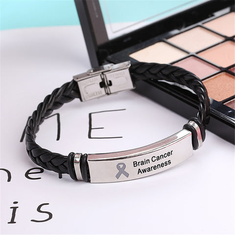 Brain Cancer Leather Awareness Bracelet - The Awareness Store