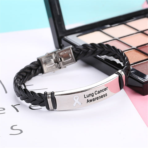 Lung Cancer Leather Awareness Bracelet - The Awareness Store