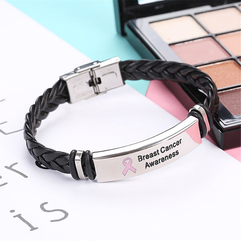 Breast Cancer Leather Awareness Bracelet - The Awareness Store