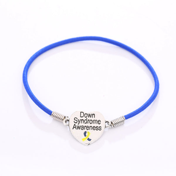 Down Syndrome Awareness Heart Charm Stretch Bracelet
