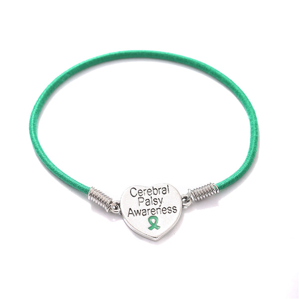 Cerebral Palsy Awareness Heart Charm Stretch Bracelet