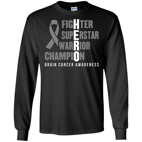 HERO! Brain Cancer Awareness Long Sleeve T-Shirt - The Awareness Store