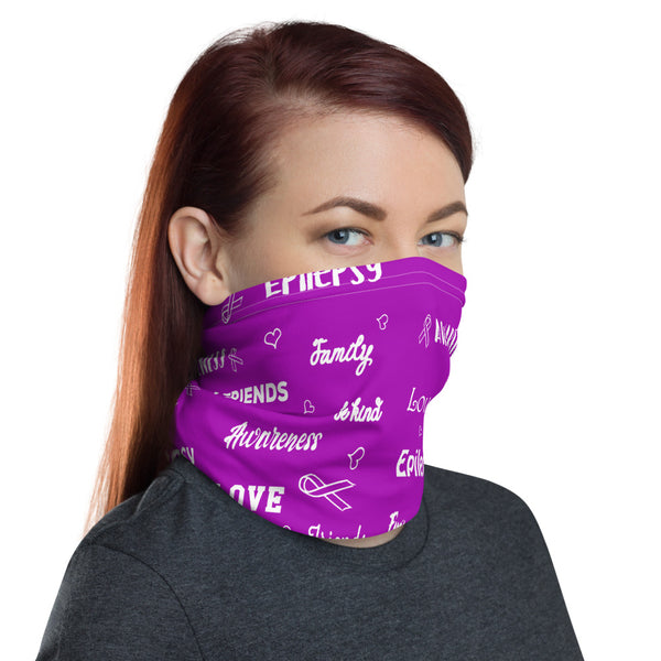 Epilepsy Awareness Love and Be Kind Word Pattern Face Mask / Neck Gaiter
