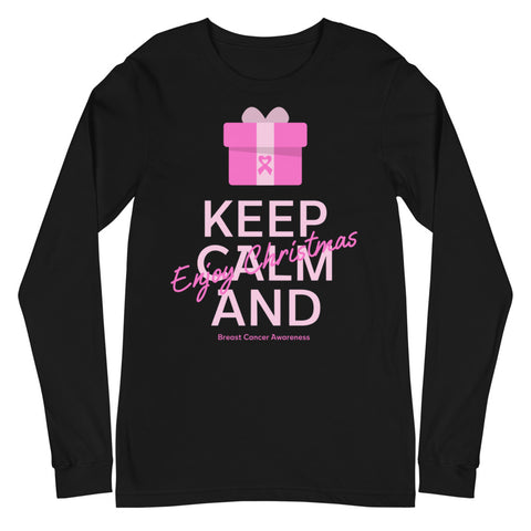 Breast Cancer Awareness Keep Calm and Enjoy Christmas Long Sleeve T-Shirt - The Awareness Store