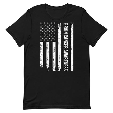 Brain Cancer Awareness USA Flag Unisex T-Shirt - The Awareness Store