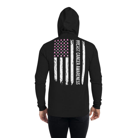 Breast Cancer Awareness USA Flag Zip Hoodie - The Awareness Store