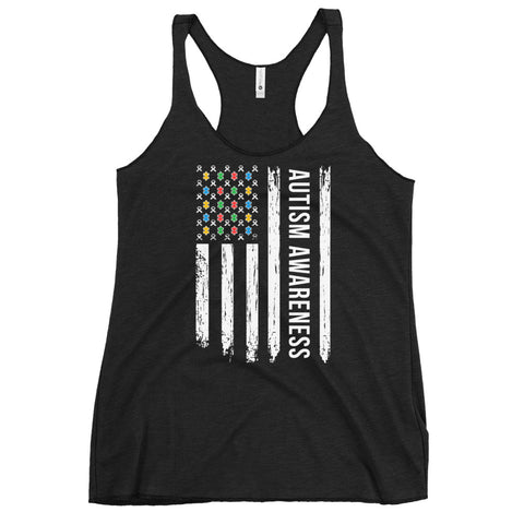 Autism Awareness USA Flag Women's Racerback Tank - The Awareness Store