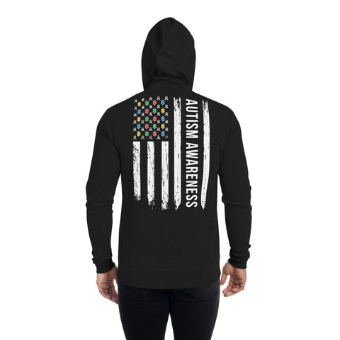 Autism Awareness USA Flag Zip Hoodie - The Awareness Store