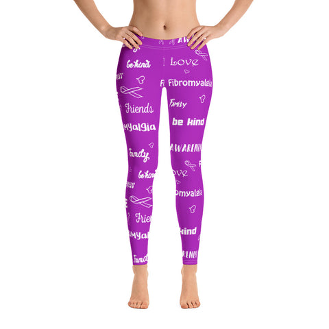Fibromyalgia Awareness Be Kind Pattern Leggings - The Awareness Store