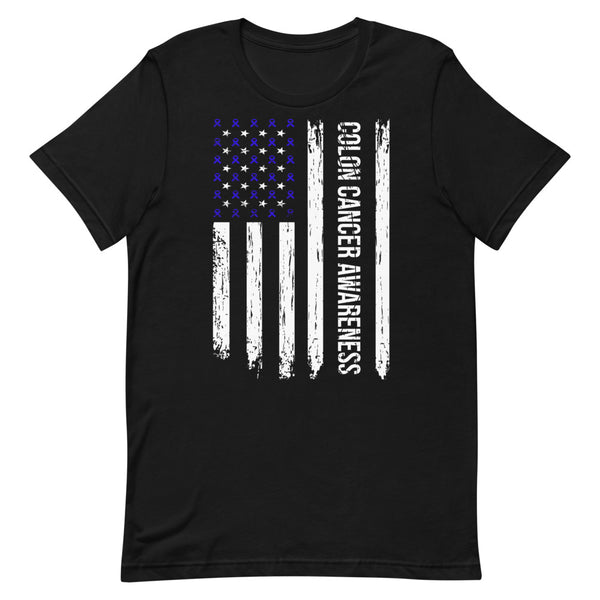 Colon Cancer Awareness USA Flag Unisex T-Shirt