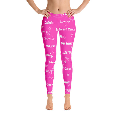 Breast Cancer Awareness Be Kind Pattern Leggings - The Awareness Store