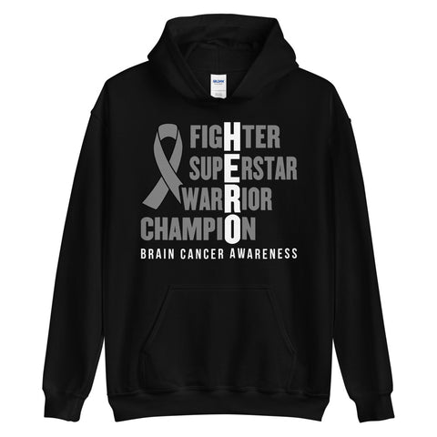 Brain Cancer Awareness Fighter, Superstar, Warrior, Champion, Hero Hoodie