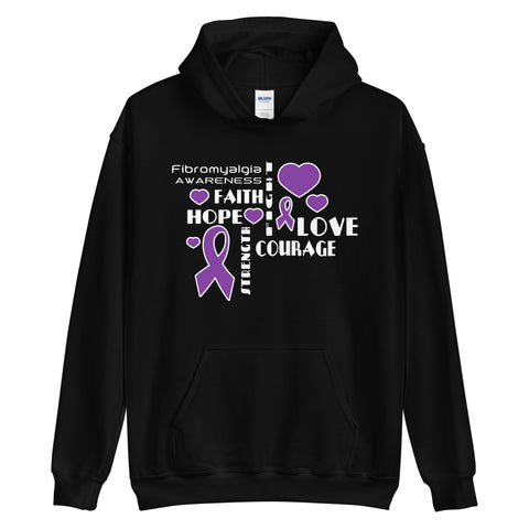 Fibromyalgia Awareness Faith, Hope, Courage Hoodie - The Awareness Store