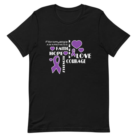 Fibromyalgia Awareness Faith, Hope, Courage T-Shirt - The Awareness Store